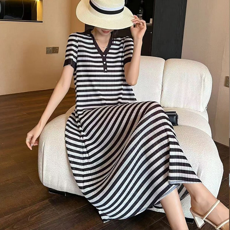 Striped pleated dress