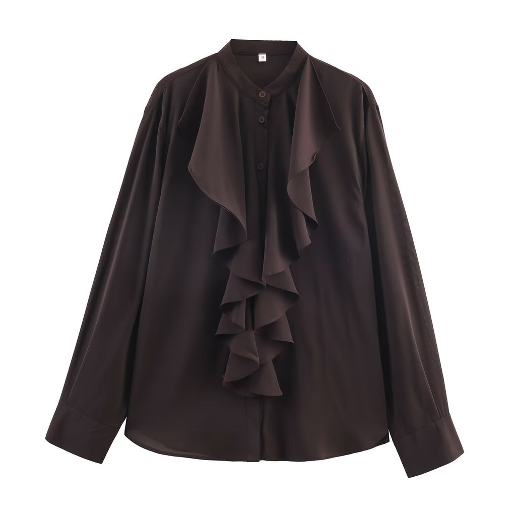 Hanging ruffle collar long sleeved shirt top