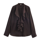 Hanging ruffle collar long sleeved shirt top