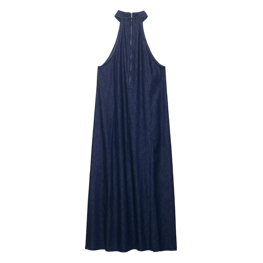 Hanging neck denim dress