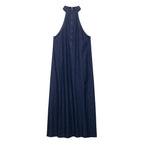 Hanging neck denim dress