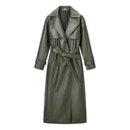 Veste en Cuir Longue à Laçage