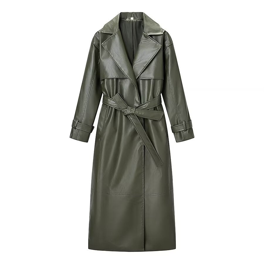 Veste en Cuir Longue à Laçage