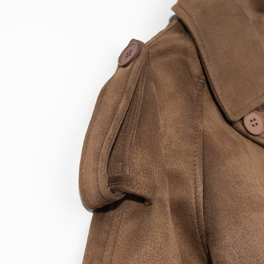 British style deer fur long windbreaker jacket