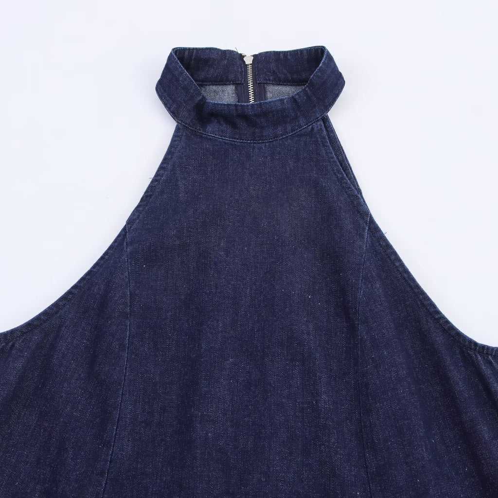 Hanging neck denim dress