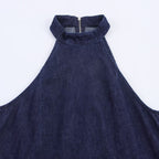 Hanging neck denim dress