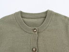 Round neck solid color long sleeved knitted cardigan jacket