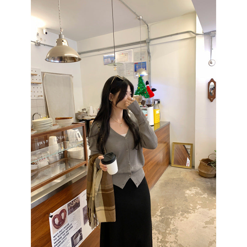 V-neck Slimming Batwing Sleeve Hollow Knit Cardigan Coat for Women