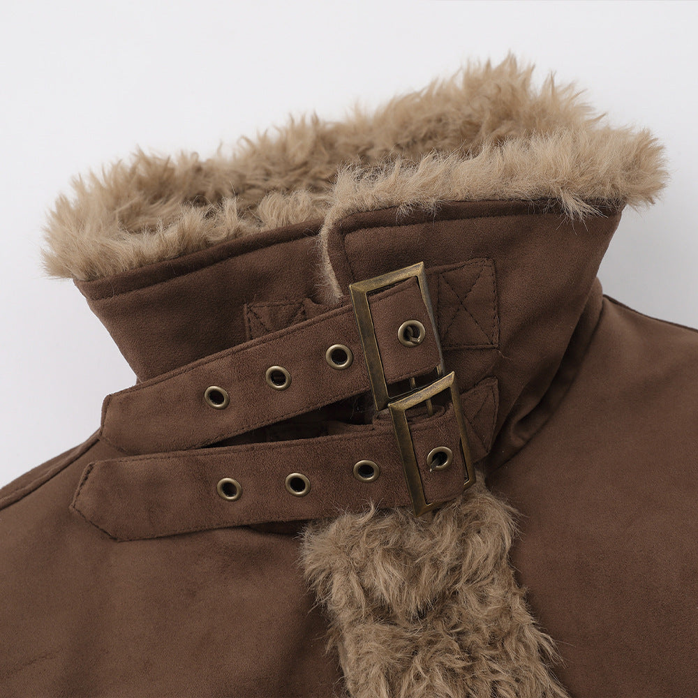 Fur and fur integrated cotton jacket with cotton clip