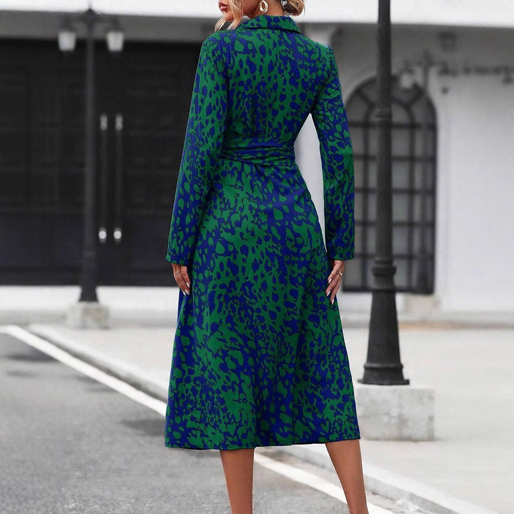 style dress with shirt collar, belt, long skirt for women