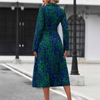 style dress with shirt collar, belt, long skirt for women