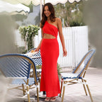 Solid Color Long Dress Red Sexy Dress