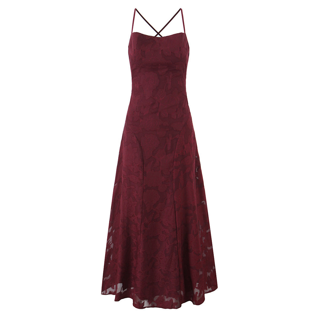 Strap up backless embroidered strapless dress dress