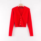 Gilet pull femme coupe slim à col en V profond et quatre boutons sur le devant avec manches longues, vente en gros