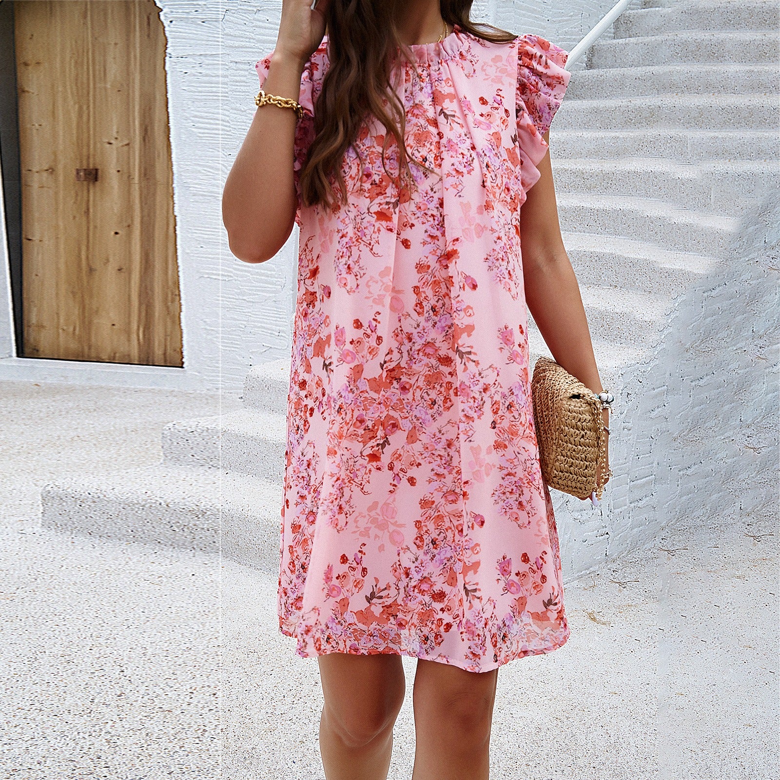 Robe au tempérament élégant pour le printemps et l'été, robe sans manches imprimée