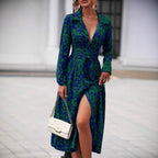 style dress with shirt collar, belt, long skirt for women
