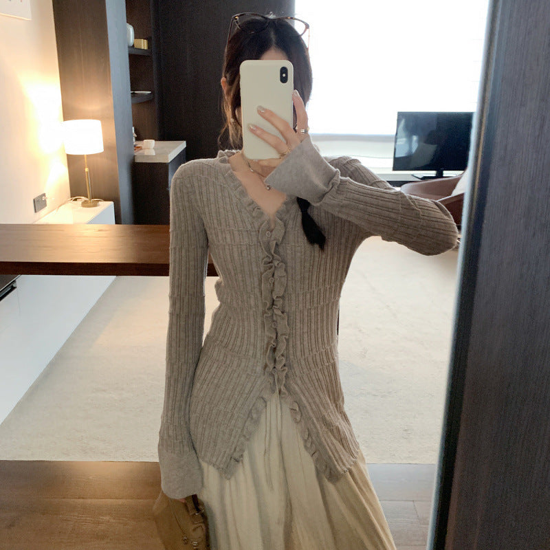 Cardigan Col V Volants