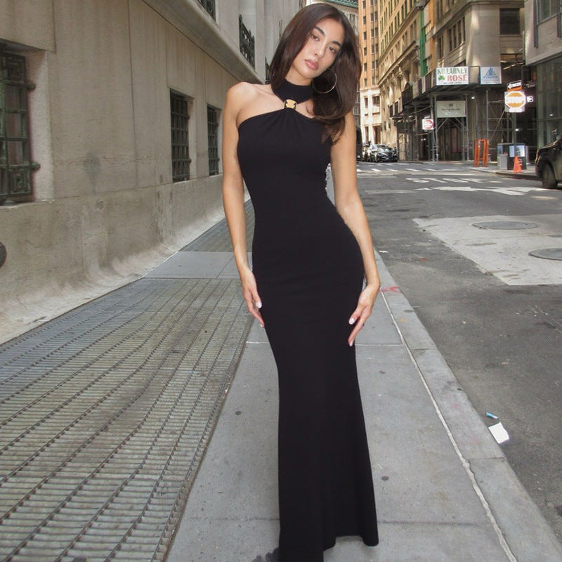 Sleeveless slit dress women's bag hip dress