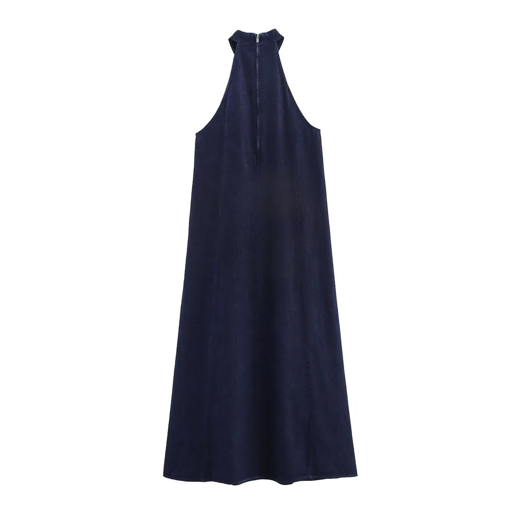 Hanging neck denim dress