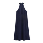 Hanging neck denim dress