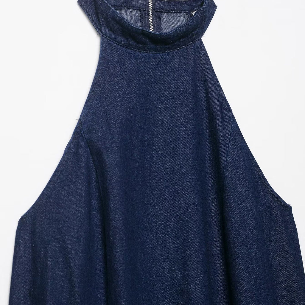 Hanging neck denim dress