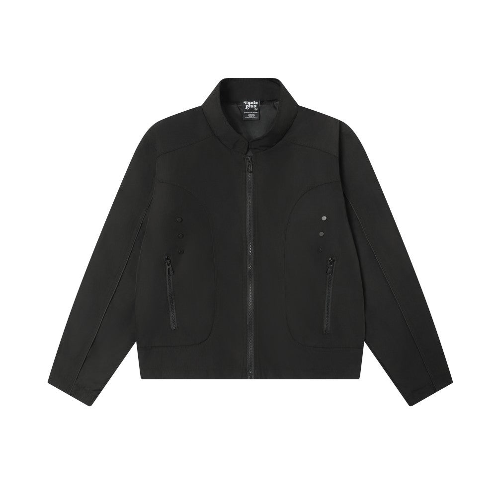 Solid color workwear stand up collar zipper jacket
