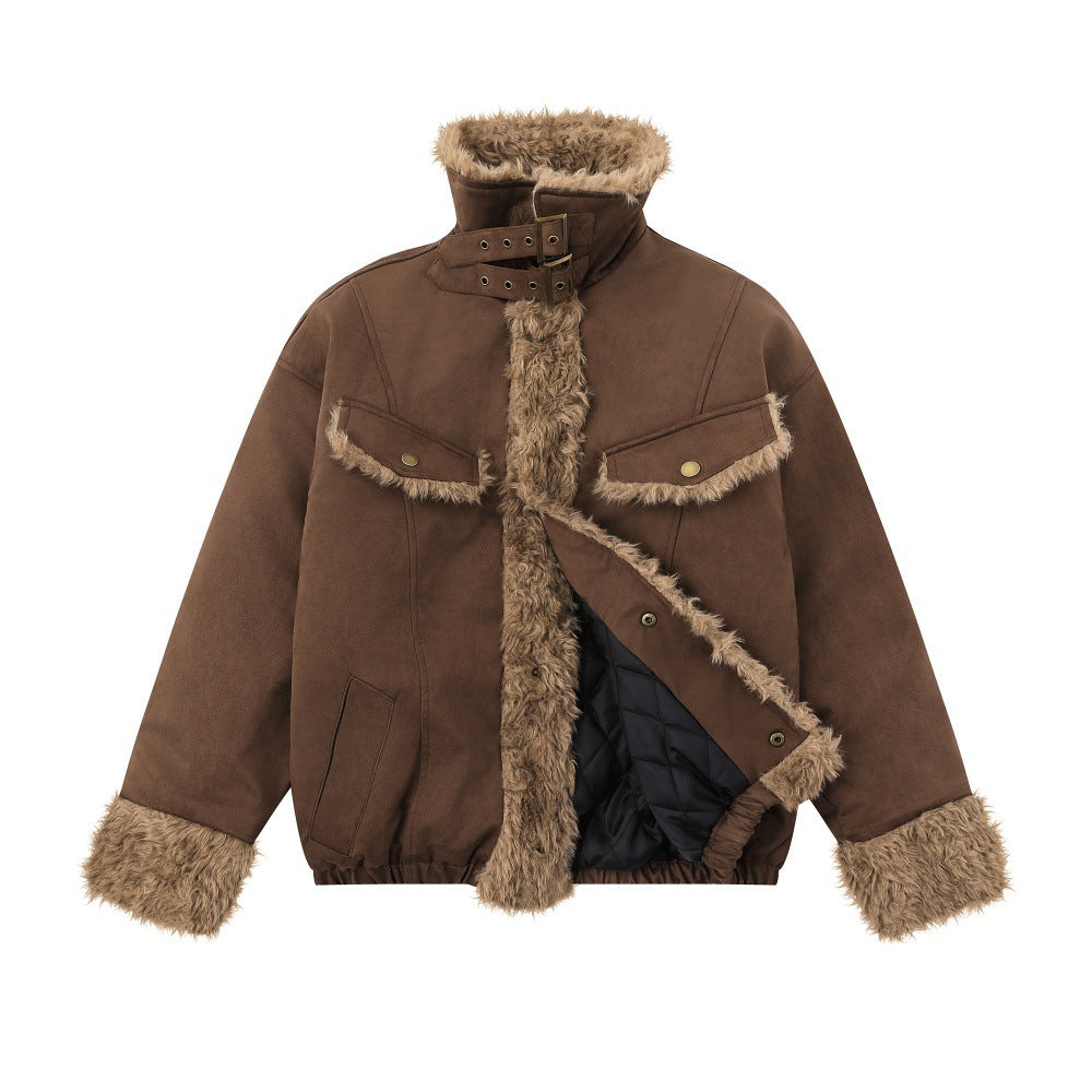 Fur and fur integrated cotton jacket with cotton clip
