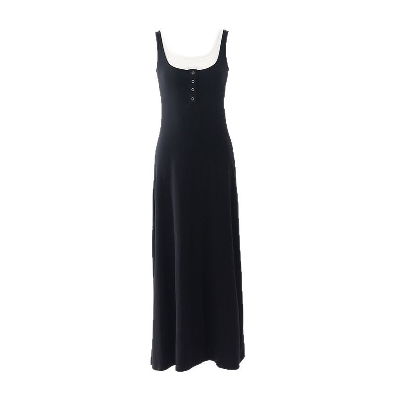 Robe trapèze élégante et amincissante sans manches pour femme