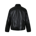 Loose solid color PU leather jacket