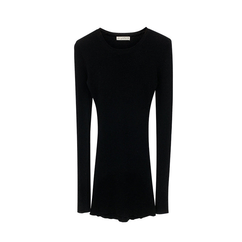 Pull en maille de laine unie pour femme, coupe ajustée, mi-long, manches longues