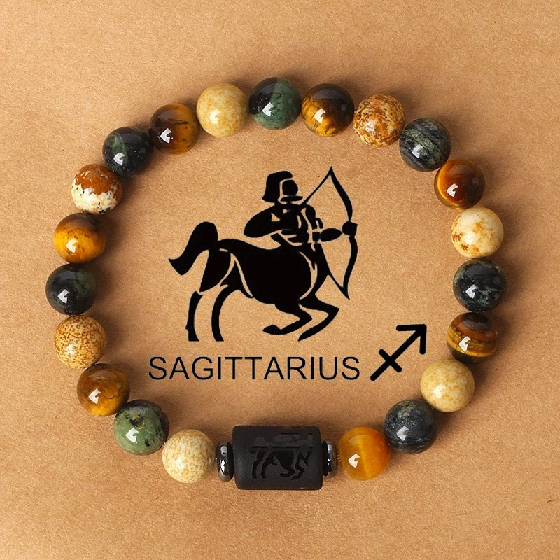 Bracelet Perlé Pierre Naturelle Œil de Tigre Signe Zodiaque
