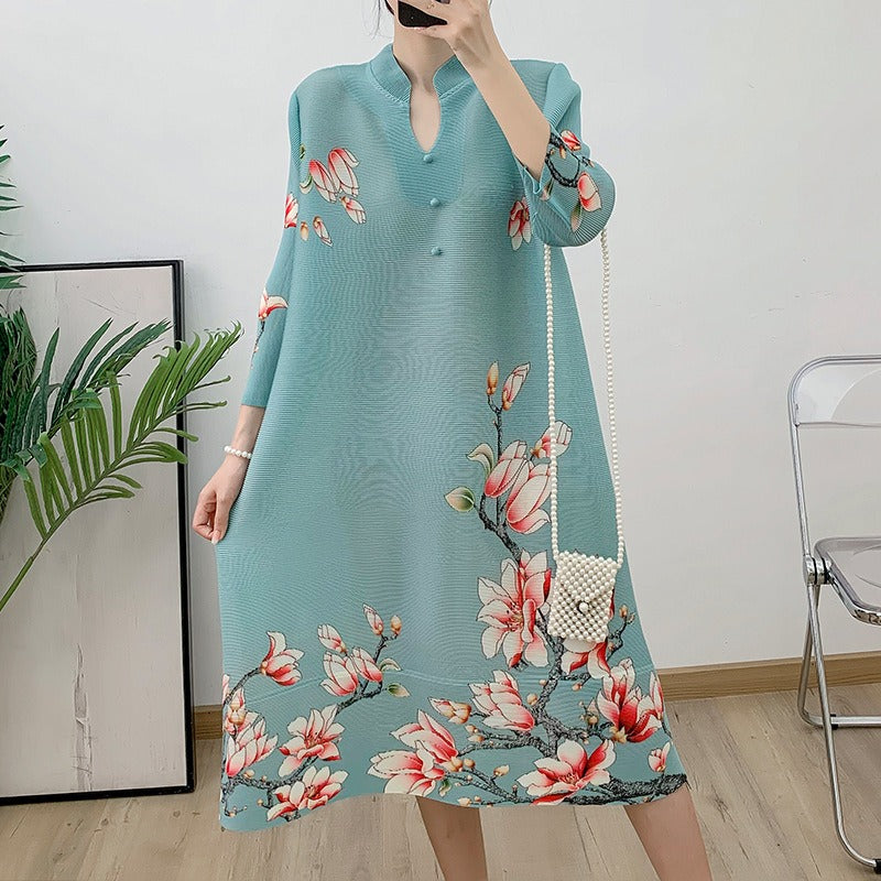 Folded dress for women color blocked loose A dress