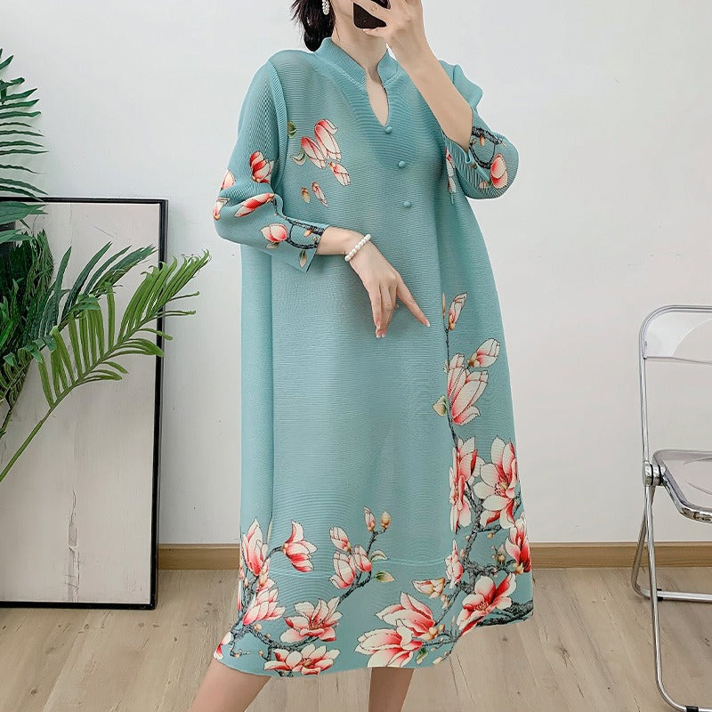 Folded dress for women color blocked loose A dress