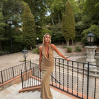 Robe longue de soirée sexy à col suspendu pour femme