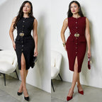 Élégante robe ajustée pour femme avec un bouton et une fente asymétrique à l'ourlet