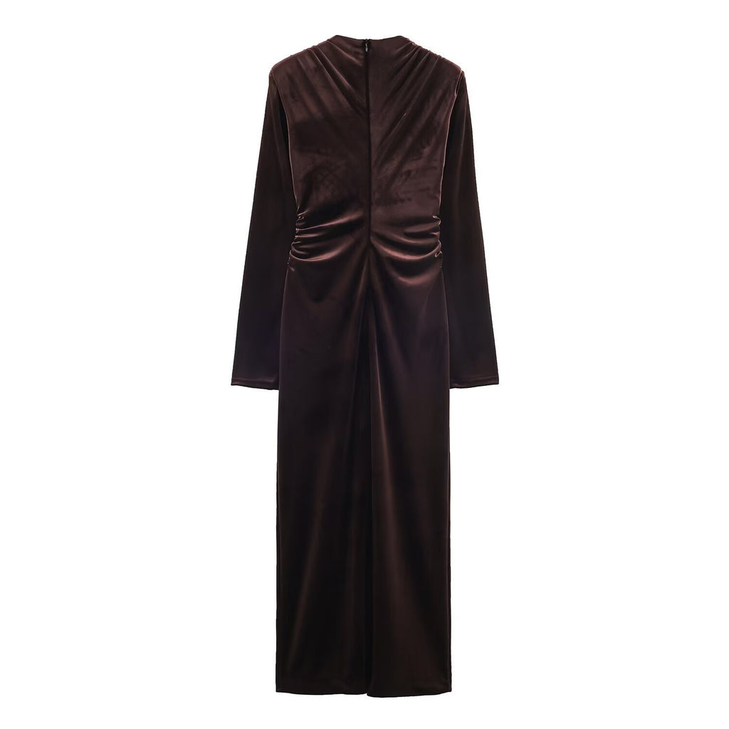Wrinkled Velvet Midi Dress