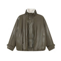 Veste Matelassée Simili Cuir Col Montant