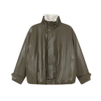 Veste Matelassée Simili Cuir Col Montant