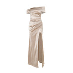 Silk one shoulder dress with slit dress for women