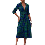style dress with shirt collar, belt, long skirt for women