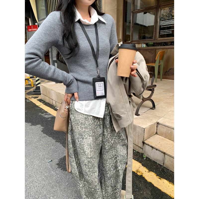 Pull en tricot de laine et soie de vison à col U pour femme, manches longues, couche intérieure épaisse et chaude