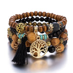 Bracelet Bohème Multicouche en Perles de Bois Extensible Bijoux