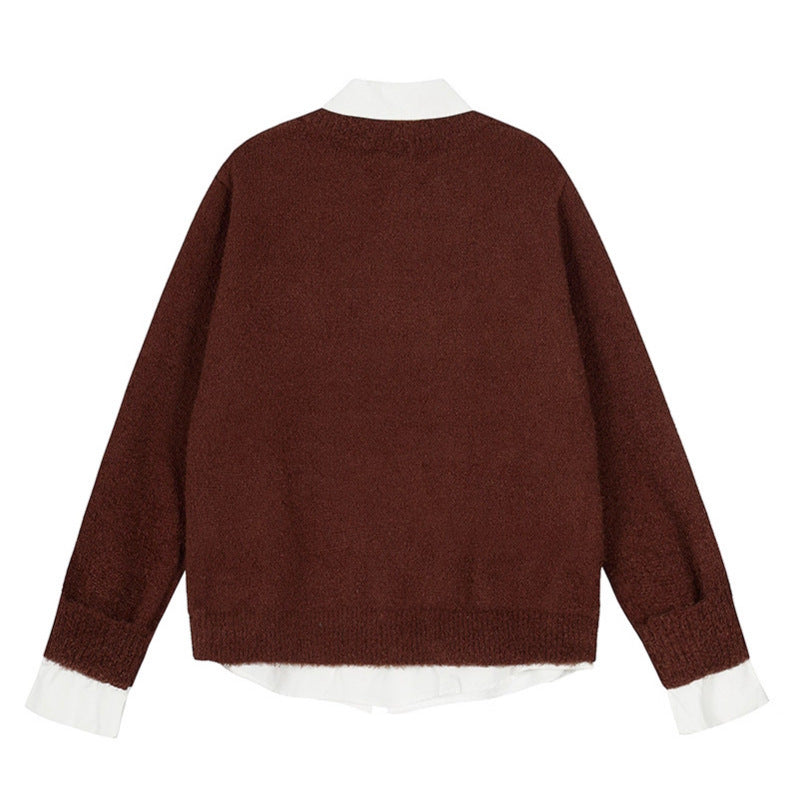 Sweater Women College Style Patchwork Polo Shirt Slim Fit Inner Layer Knit Top