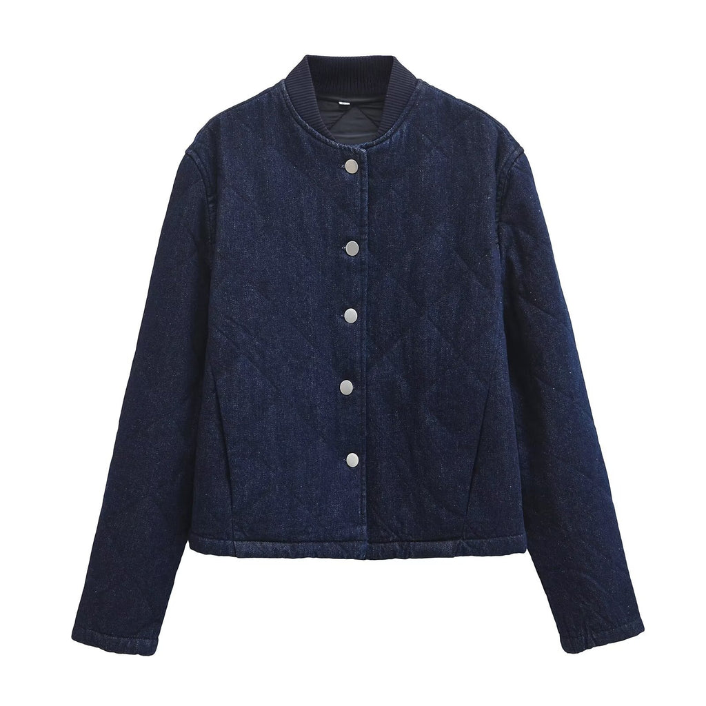 Veste Denim Délavée Col Montant