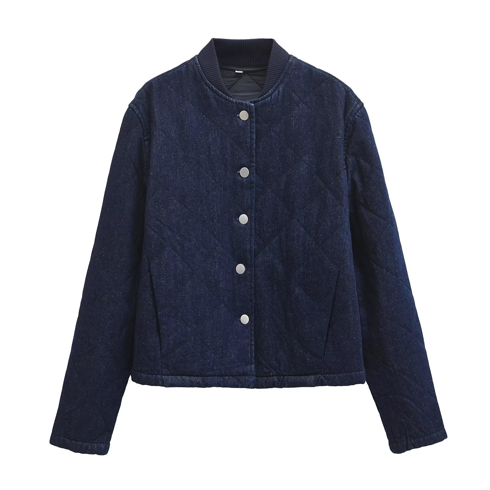 Veste Denim Délavée Col Montant