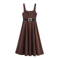 Belt and Flute Strap Dress