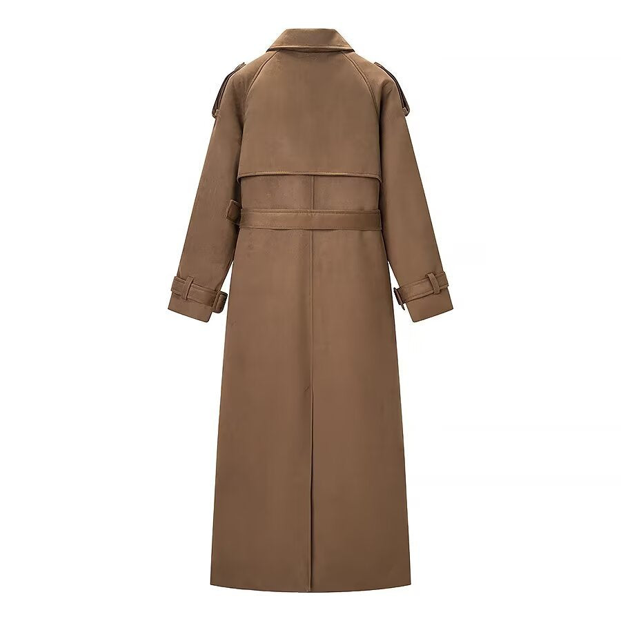 British style deer fur long windbreaker jacket