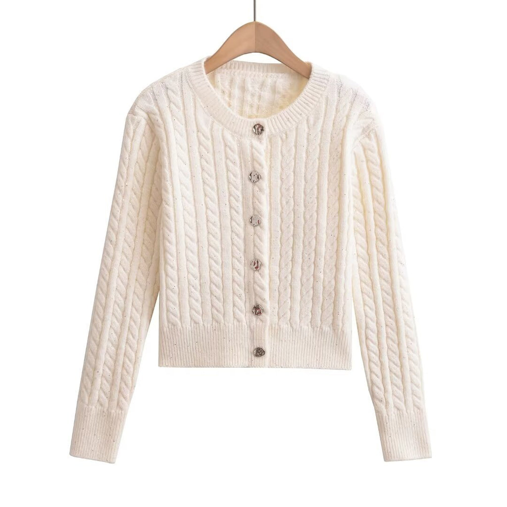 Slim fit round neck single breasted sweater