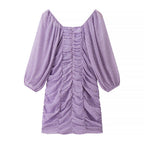 Purple wrinkled printed dress