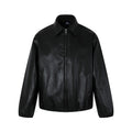 Loose solid color PU leather jacket